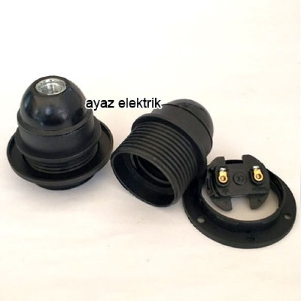 Marketcik Siyah Yarım Dişli Halkalı E27 Duy Standart Avize Şişe Ampul Duyu ürün görseli 1