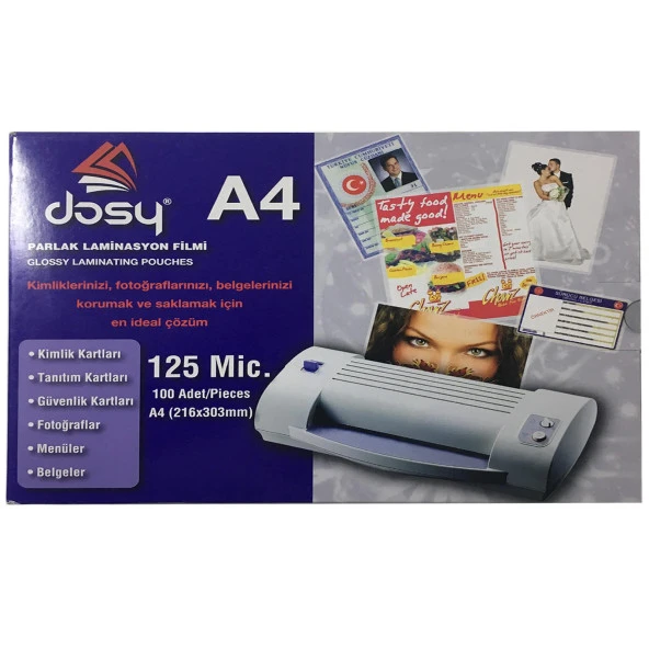 DOSY LAMINASYON FILMI A4 125 MIC 100 LU ürün görseli 1
