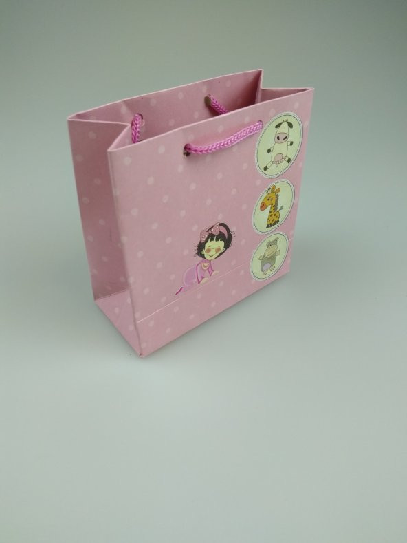 KARTON ÇANTA PEMBE BEBEKLİ 11CM X 11CM - 1 ADET ürün görseli 1