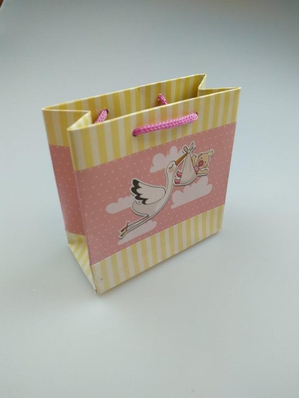 KARTON ÇANTA LEYLEKLİ PEMBE 11CM X 11CM - 1 ADET ürün görseli 1