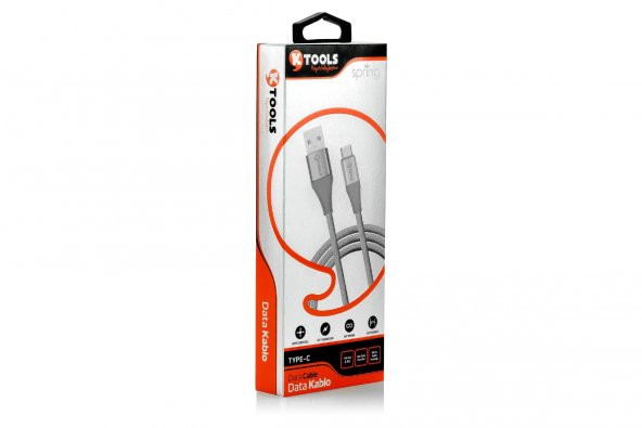 Ktools Spring 2.4A 1M Örgü Kablo Type C Füme Data ve Şarj Kablosu - Resim 3