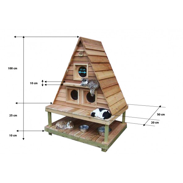 Ahşap Kedi Evi Üçgen Çatı - Resim 4