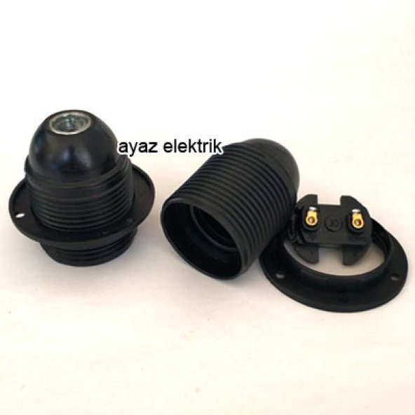 Marketcik Siyah Tam Dişli Rondelalı E27 İtalyan Duy, Standart Avize Ampul Duyu ürün görseli 1