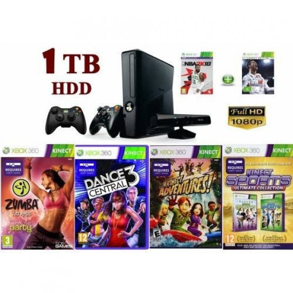 PTTAVM: XBOX 360 SLİM ÇOCUK VE KİNECT PAKET | 1TB 400 OYUN JTAG 2 KOL