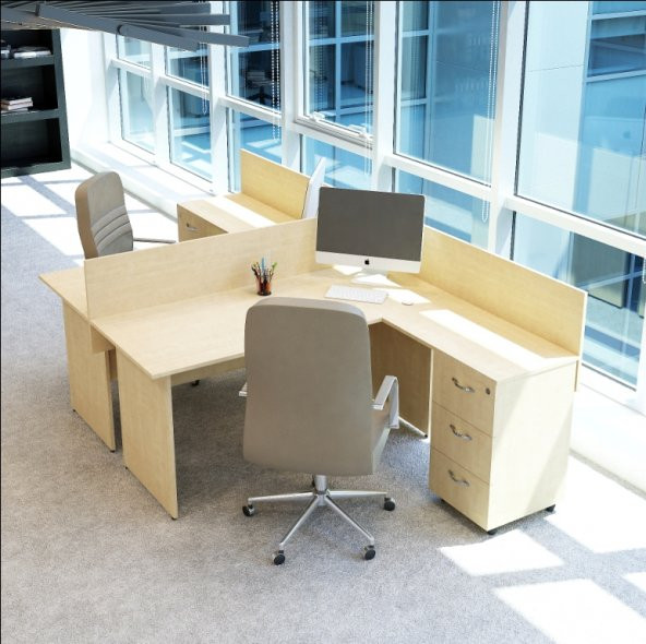 VENA Nil L Workstation İkili Çalışma Masa 3 Panelli ürün görseli 1