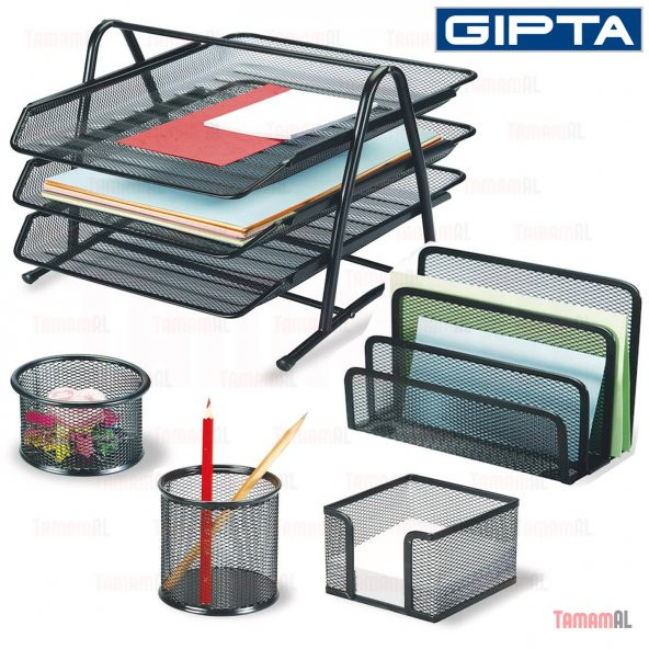 GIPTA 5 li METAL FİLE EVRAK RAFI Masa Kalemlik Küp notluk SET ürün görseli 1