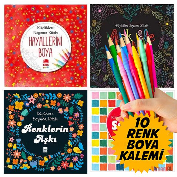 MANDALA Büyükler için 4 BOYAMA KİTABI + Renkli Boya kalem Seti ürün görseli 1