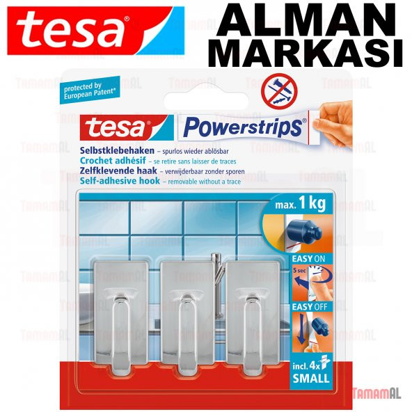 TESA (ALMAN MARKASI) SÖK YAPIŞTIR 3 ADET DİKDÖRTGEN METALİK ASKI ürün görseli 1