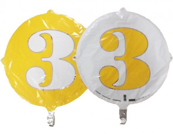 FOLYO BALON RAKAM 3 ÇİFT TARAFLI SARI-BEYAZ 18 - PAKETTE 1 ADET ürün görseli 1