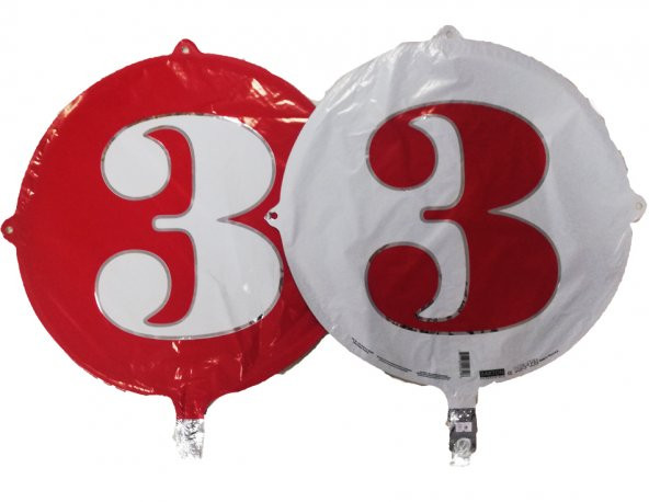 FOLYO BALON RAKAM 3 ÇİFT TARAFLI KIRMIZI-BEYAZ 18 - PAKETTE 1 ADET (DÜ 15TL) ürün görseli 1