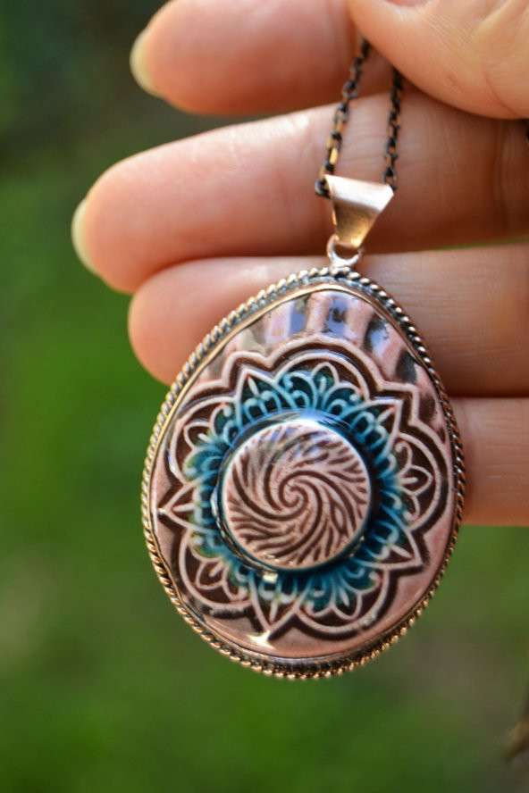 STONEAGE JEWELLERY Özel Tasarım Çini Bayan Kolye - Resim 3