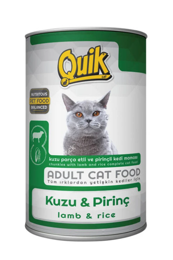 Quik Kedi 415 gr Kuzu Etli-Pirinç Konservesi Skt:11/2028 ürün görseli 1