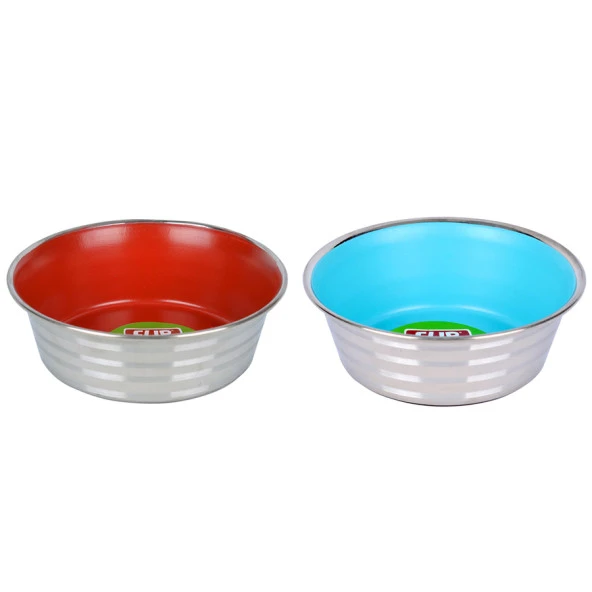 Flip KE 1600PSR Çizgi Desenli Renkli Silikon Taban Çelik Mama Kabı 16 cm ürün görseli 1