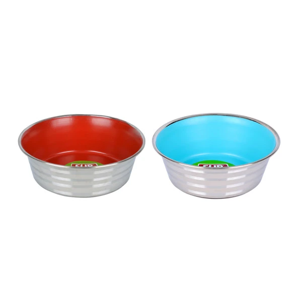 Flip KE 1100PSR Çizgi Desenli Renkli Silikon Tabanlı Çelik Mama Kabı 11 cm ürün görseli 1