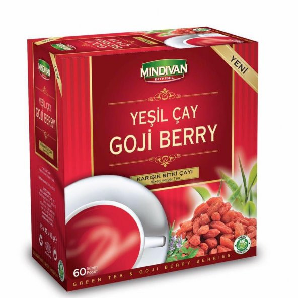 Mindivan Goji Berry Yeşilçay Karışık Bitki Çayı 30 Süzen Poşet ürün görseli 1