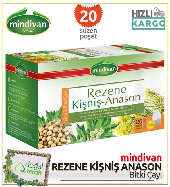 Mindivan Rezene Kişniş Anason Karışık Bitki Çayı 20 li Süzen Poşet ürün görseli 1