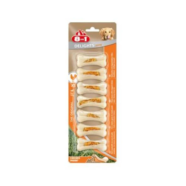 8 in 1 Delights Strong XS Köpek Ödül Kemiği Tavuk Skt : 12/2027 ürün görseli 1