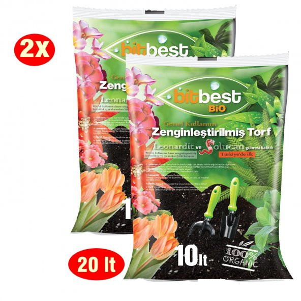 Bitbest bio 2x10lt (20Lt) Bitki Saksı Toprağı Solucan Gübresi torf humus perlit Leonardit ürün görseli 1