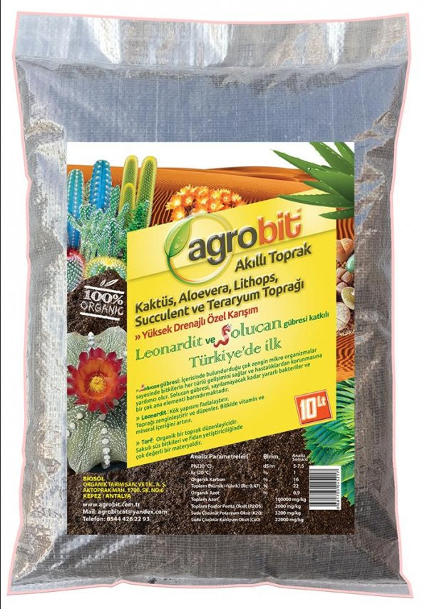 Agrobit Akıllı Toprak 10lt Kaktüs Aloevera Lithops Ve Succulent Toprağı Harcı Gübreli ürün görseli 1