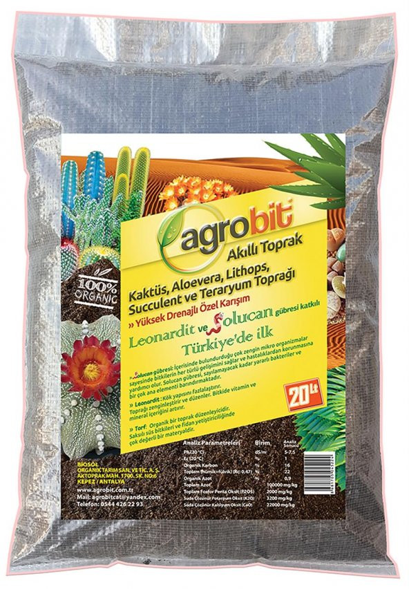 Agrobit Akıllı Toprak 20lt Kaktüs Aloevera Lithops Ve Succulent Toprağı Harcı Gübreli ürün görseli 1