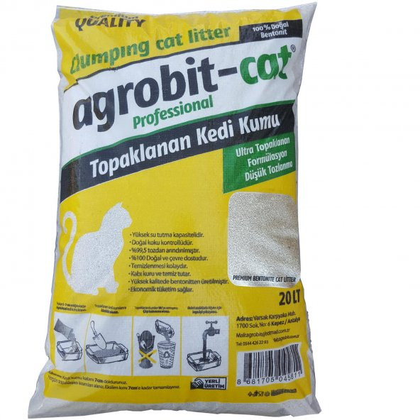 Agrobit cat Kedi Kumu 20LT Kokusuz Doğal bentonit  En iyi kedi bakımı ve fiyat ürün görseli 1