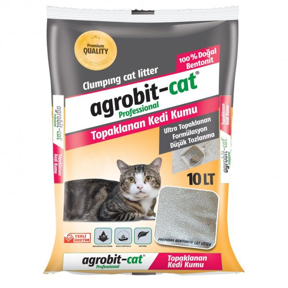 Agrobit cat Kedi Kumu 10LT Kokusuz Doğal bentonit  En iyi kedi bakımı ve fiyat ürün görseli 1