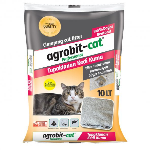 Agrobit cat Kedi Kumu 10LT Bebe Pudrası Kokulu Doğal bentonit En iyi kedi bakımı ve fiyat ürün görseli 1