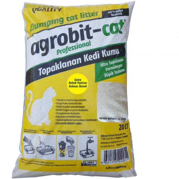 Agrobit cat Bebek Pudrası Koku Kedi Kumu Doğal bentonit  20 LT En iyi kedi bakımı ve fiyat ürün görseli 1