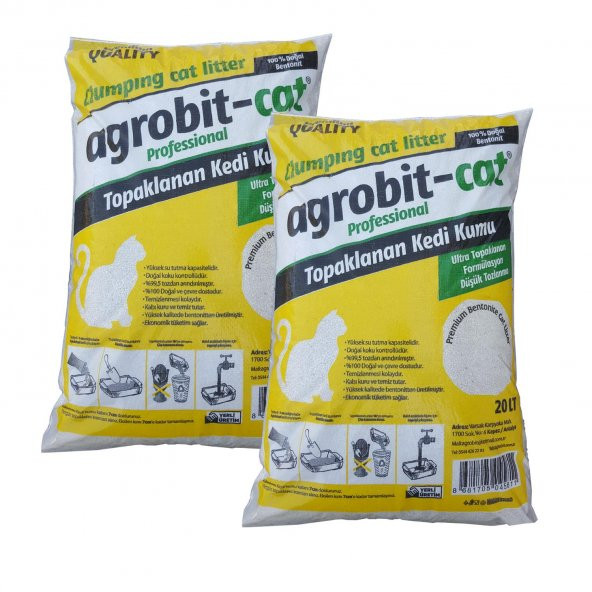 Agrobit cat Kedi Kumu 2x20LT Kokusuz Doğal bentonit  İnce Taneli En iyi kedi bakımı ve fiyat ürün görseli 1