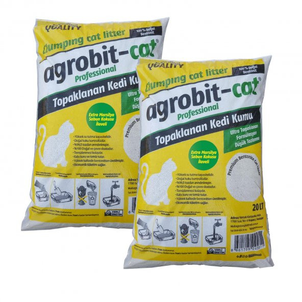 Agrobit cat Kedi Kumu 2x20LT Marsilya Sabun Kokulu Doğal bentonit En iyi kedi bakımı ve fiyat ürün görseli 1