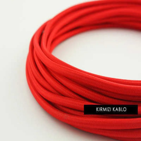2x0,50mm Kırmızı Renkli Dekoratif Örgülü Kumaş Kablo, 5 Metrelik Paket ürün görseli 1