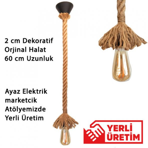 Dekoratif Jut Halat Sarkıt Avize 60 cm Boy E27 Duy Tavan Rozanslı ürün görseli 1