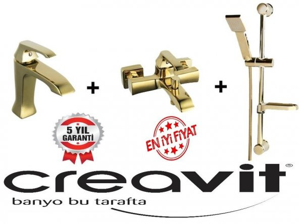 AVANGART 3 LÜ BANYO ARMATÜR BATARYA SETİ ALTIN CREAVİT AG1500G + AG2500G + SH411G ürün görseli 1