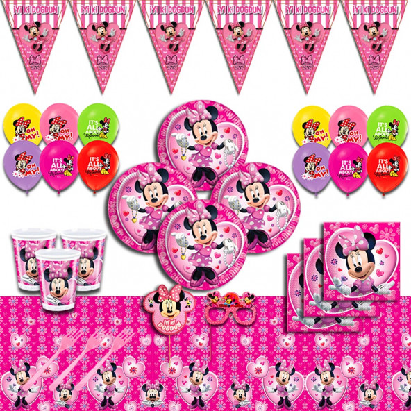 MİNNİE MOUSE MİNİ MOUSE DOĞUM GÜNÜ PARTİ MALZEMELERİ SÜSLERİ SETİ 8 KİŞİLİK ürün görseli 1