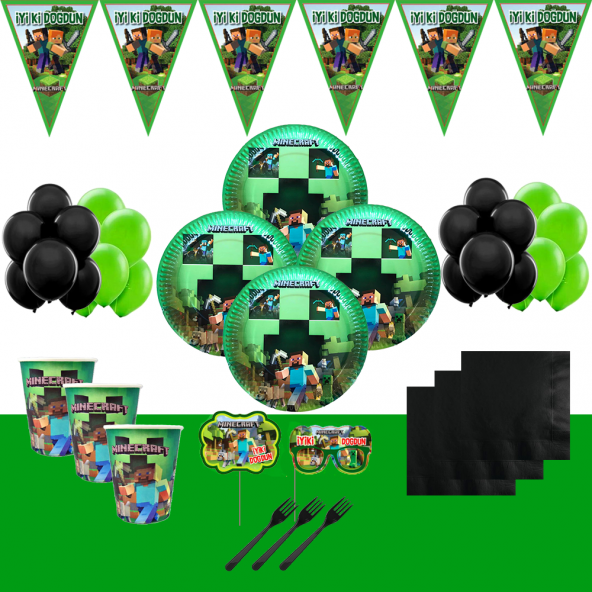 MİNECRAFT MİNİCRAFT DOĞUM GÜNÜ PARTİ MALZEMELERİ SÜSLERİ SETİ 8 KİŞİLİK ürün görseli 1