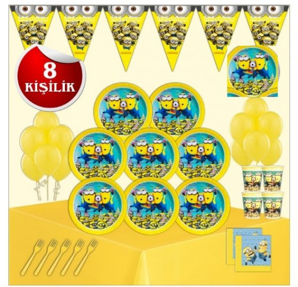 MİNİONS MİNYON HIRSIZLAR DOĞUM GÜNÜ PARTİ MALZEMELERİ SÜSLERİ SETİ 8 KİŞİLİK ürün görseli 1