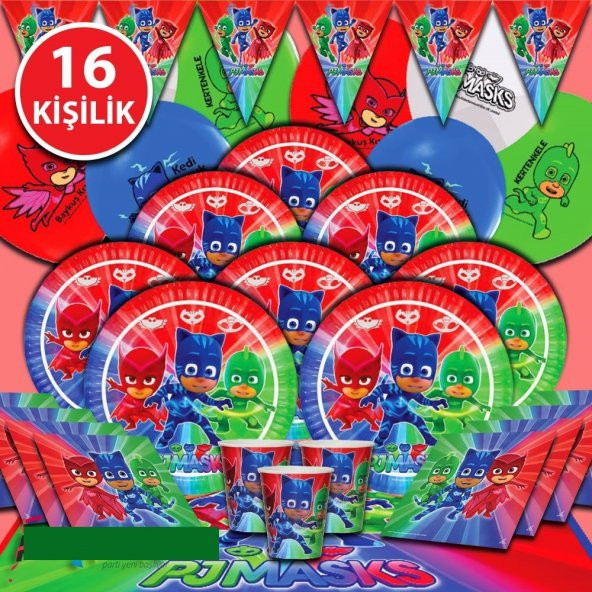 PJ MASKELİLER PİJA MASKE PJ MASKE DOĞUM GÜNÜ PARTİ MALZEMELERİ SÜSLERİ SETİ 16 KİŞİLİK ürün görseli 1