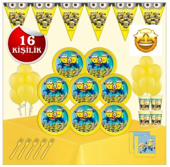 MİNİONS MİNYON HIRSIZLAR DOĞUM GÜNÜ PARTİ MALZEMELERİ SÜSLERİ SETİ 16 KİŞİLİK ürün görseli 1