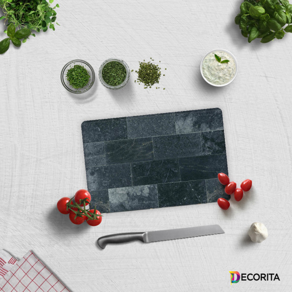 DECORİTA Cam Kesme Tahtası - Eskitilmiş Taş Görünümlü ürün görseli 1