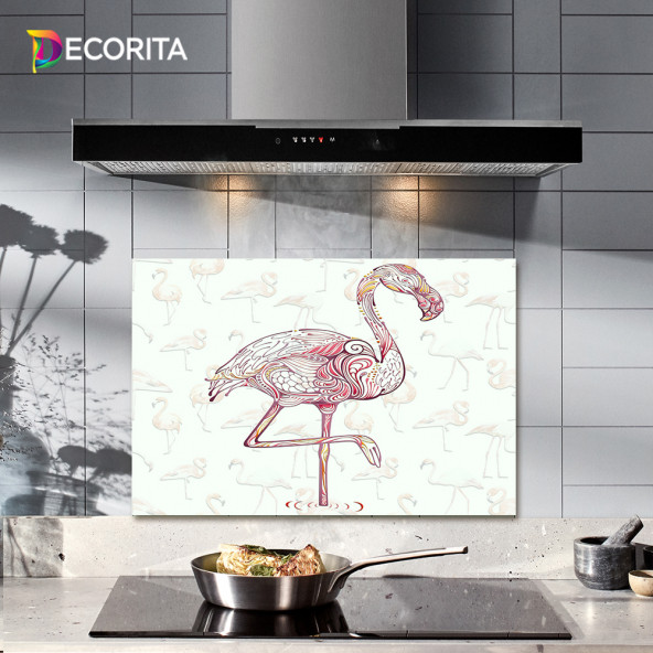DECORITA Cam Ocak Arkası Koruyucu - Flamingo Desen ürün görseli 1