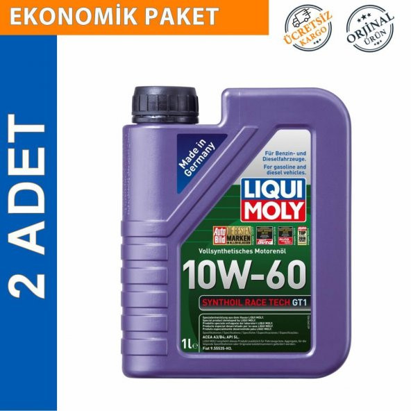 Liqui Moly Synthoil Race Tech GT1 10W-60 Motor Yağ 1 Lt (2 Adet) (8908) ürün görseli 1
