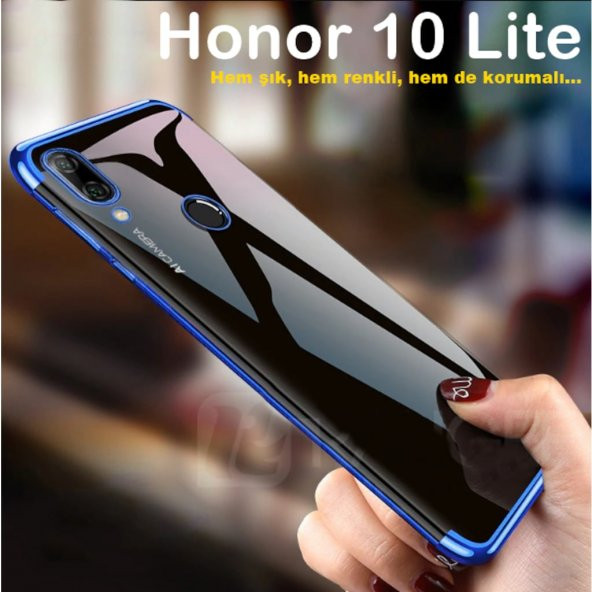 Honor 10 Lite Köşeleri Renkli Şeffaf Kamera Korumalı Kılıf ürün görseli 1