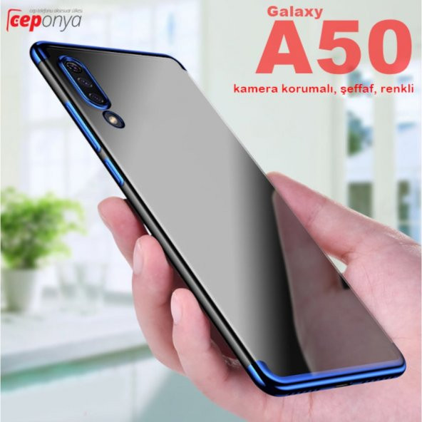 Samsung Galaxy A50 Köşeleri Renkli Şeffaf Kamera Korumalı Kılıf ürün görseli 1
