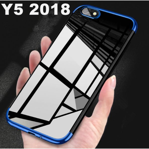Huawei Y5 2018 Köşeleri Renkli Şeffaf Kamera Korumalı Kılıf ürün görseli 1