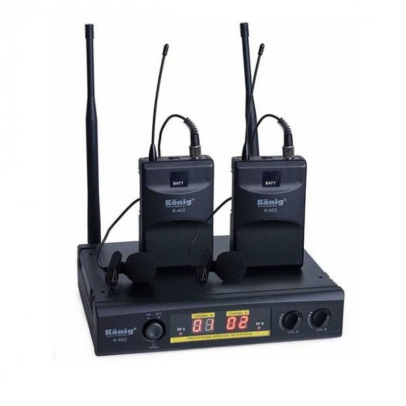 König K-402 Yaka+Yaka İki Kanal Uhf Telsiz Mikrofon ürün görseli 1