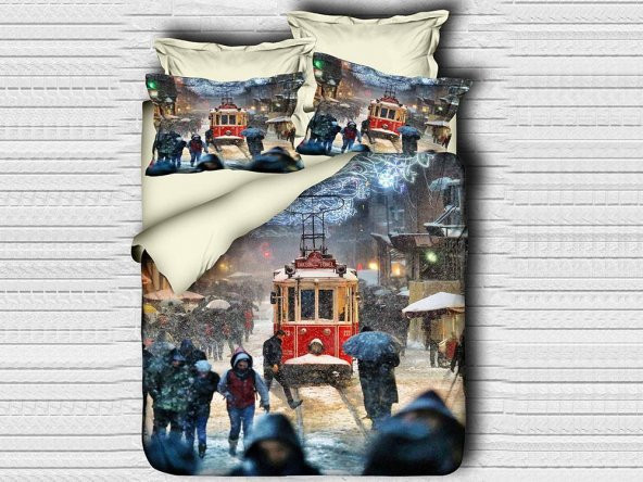 Best Class Dijital Baskılı 3d Çift Kişilik Nevresim Takımı Streetcar ürün görseli 1