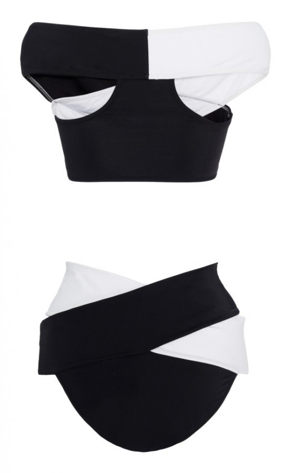 Angelsin Siyah Beyaz Çapraz Bikini Takım - Resim 2