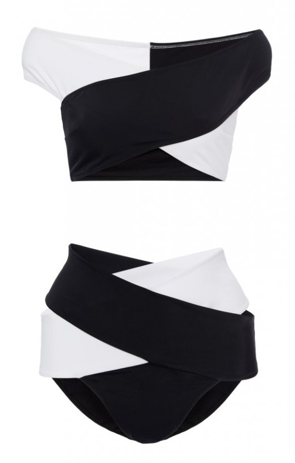 Angelsin Siyah Beyaz Çapraz Bikini Takım - Resim 3