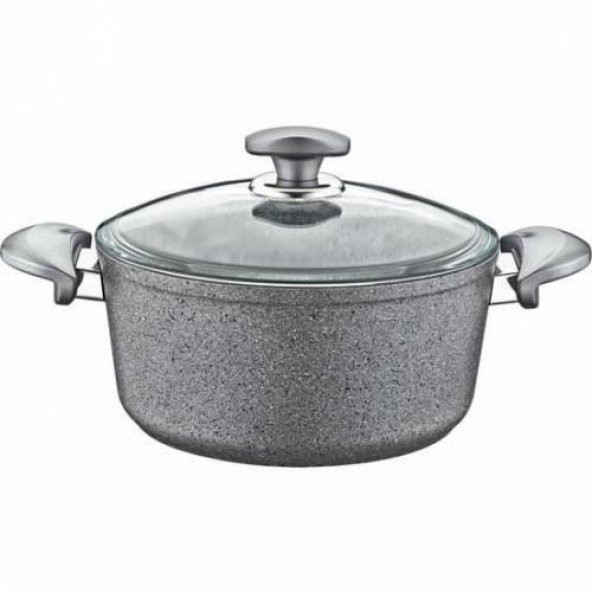 OMS Granit 22x11,5 CM Gri Derin Tencere Cam Kapaklı 3110 ürün görseli 1