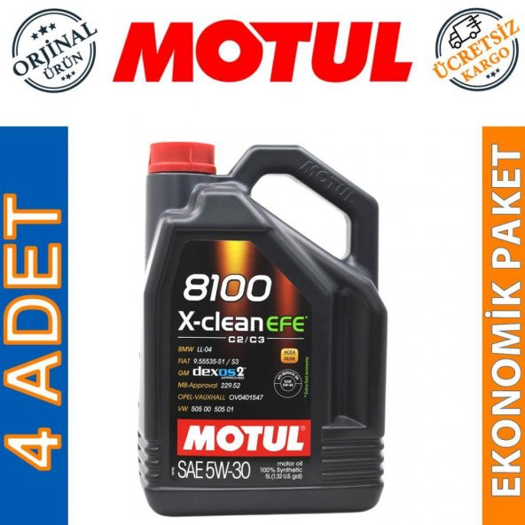 Motul 8100 X-Clean EFE 5W-30 5 Lt Tam Sentetik Motor Yağı (4 Adet) ürün görseli 1